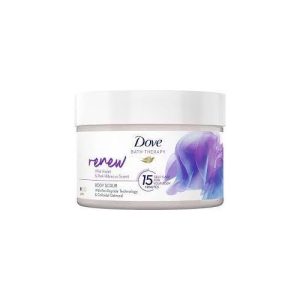 Dove bath therapy renew wild violet & pink hibiscus scent body scrub 295ml
